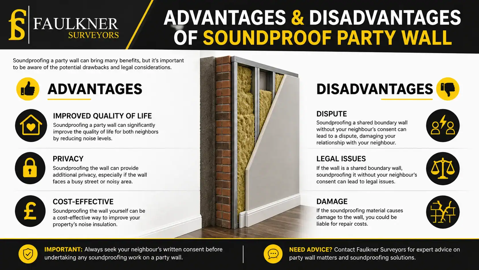 Can you soundproof a Party wall? 2 Advantages and Disadvantages of Soundproof Party Wall South-Benfleet